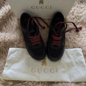 Gucci Boys Black Sneakers with Red Accents